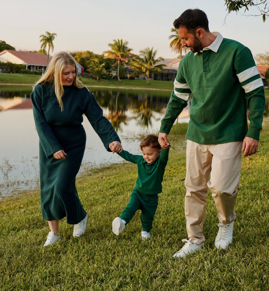 Louis and Olena Perez walking with their son near their home in Boca Raton, Florida