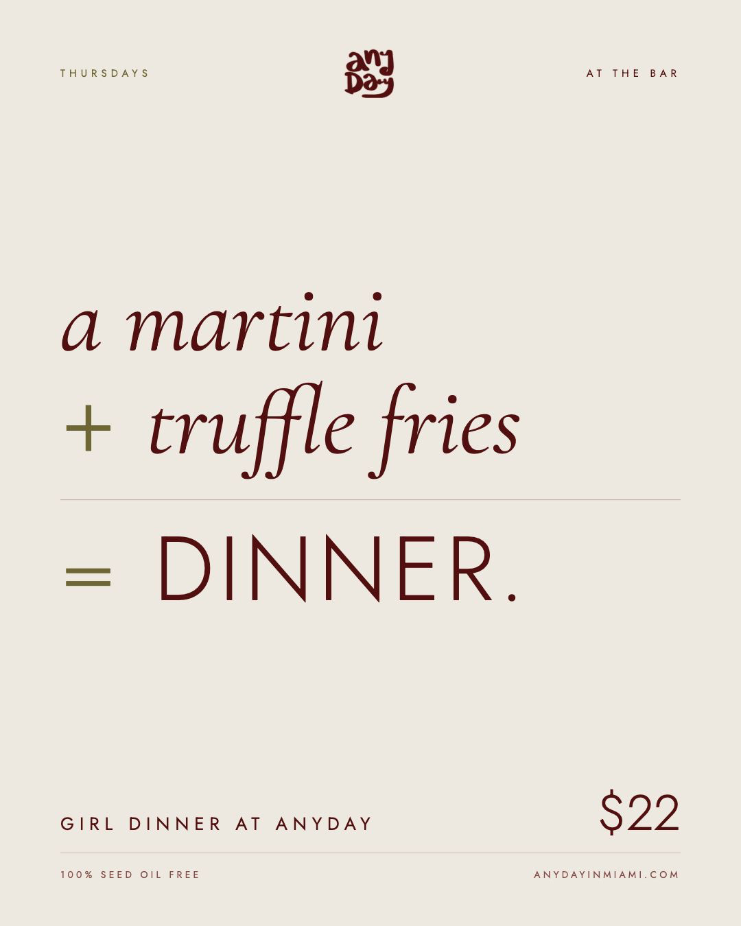 Anyday Girl Dinner promotion: a martini plus truffle fries