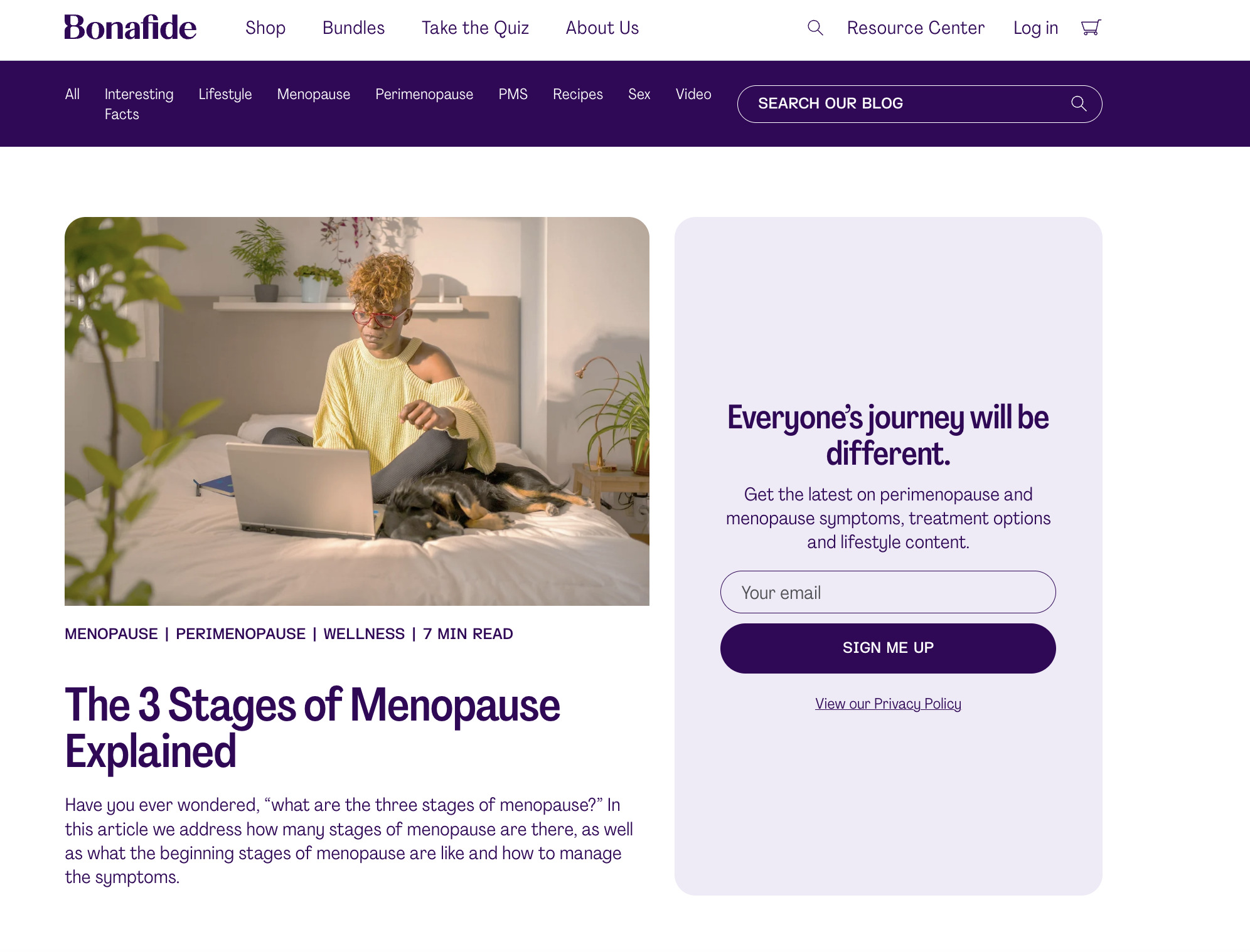 Bonafide blog article: The 3 Stages of Menopause Explained