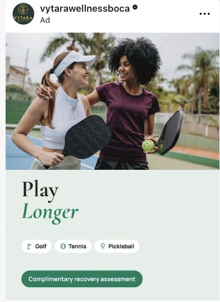 Vytara Instagram ad: Play Longer, complimentary recovery assessment