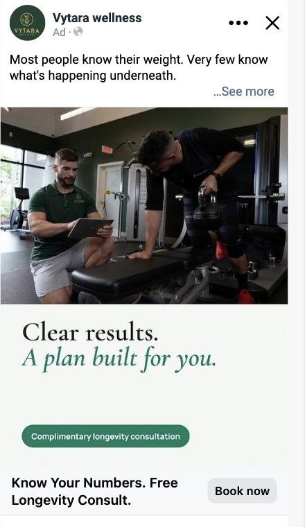 Vytara Facebook ad: Clear results, a plan built for you
